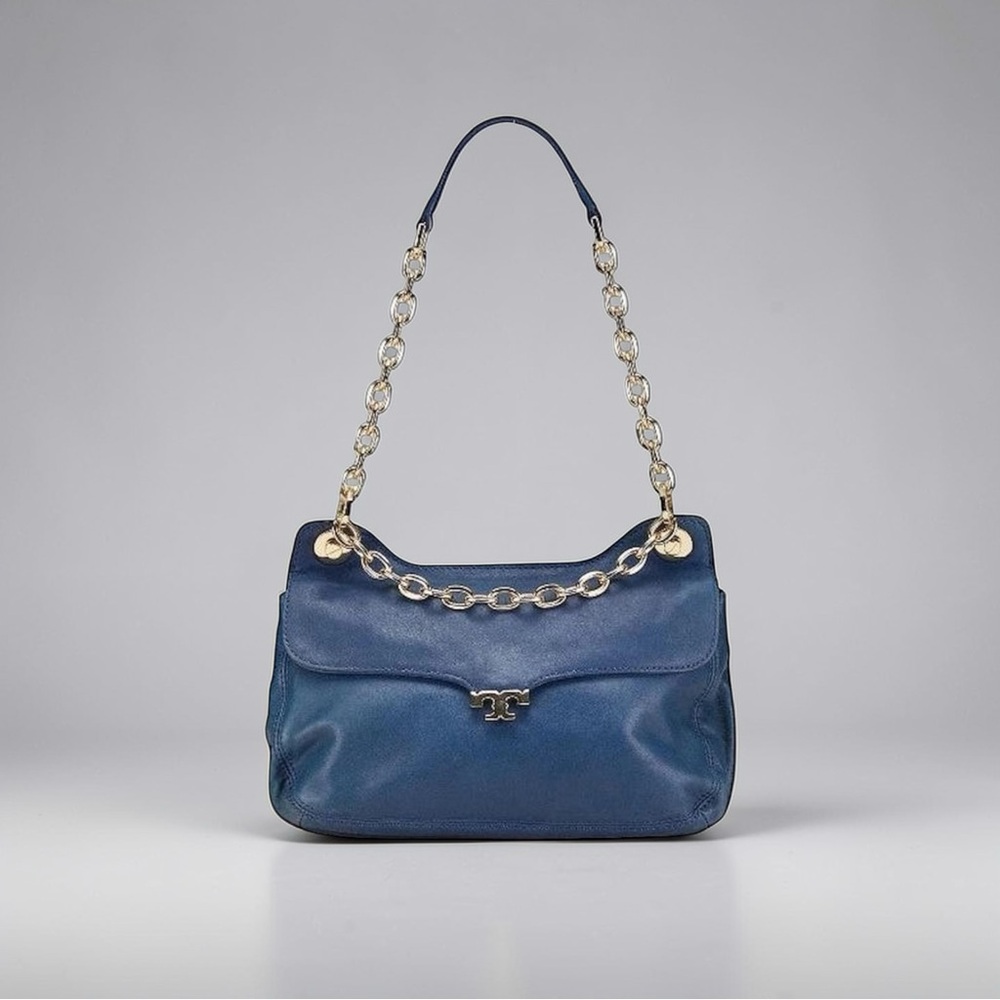 Tory Burch | Rich Blue Leather and Gold Chain Shoulder Bag